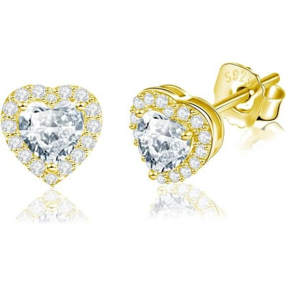 Moissanite stud earrings for women sterling silver gold plated hypoallergenic se - Picture 1 of 7